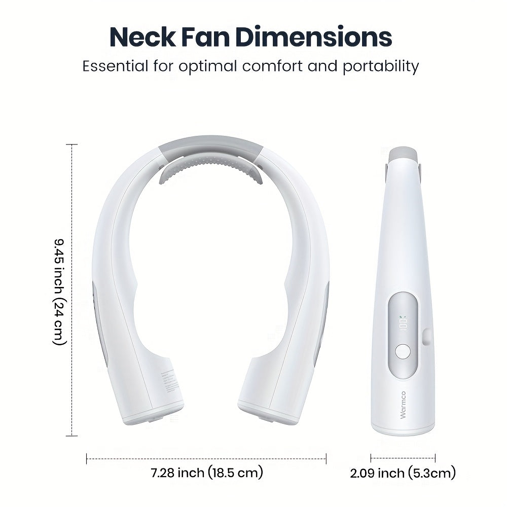 Warmco Portable Neck Fan Rechargeable[Upgraded Battery] Personal Cooling Wearable Neck Fan With Digital Display, 4 Speeds, 15-30H Runtime, No Hair Twisting - Gifts For Women Men Mom Dad