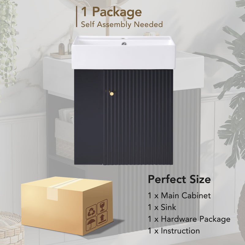[Video]21.6inch Modern Floating Bathroom Vanity with Ceramic Basin - Perfect for Small Bathrooms, Left side storage