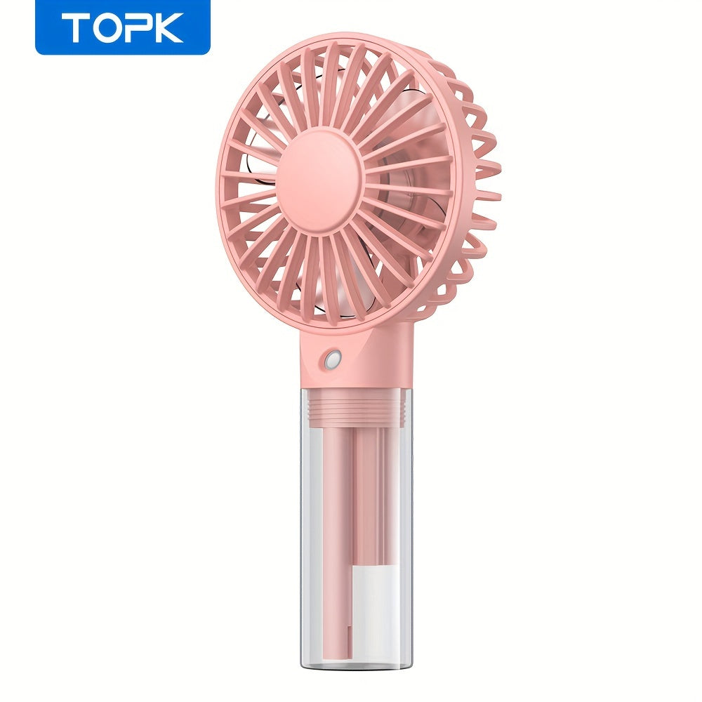 TOPK Portable Handheld Misting Fan Rechargeable Personal Mister Fan, Battery Operated Spray Water Mist Fan, Foldable Electric Mini Cooling Hand Fans for Beach Travel Outdoors Makeup, TOPK
