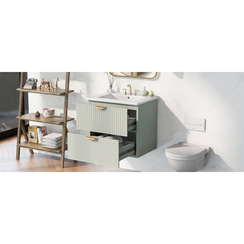 24" Modern Wall-Mounted Bathroom vanity with 2 Drawers, Green - Ideal for Small Bathrooms