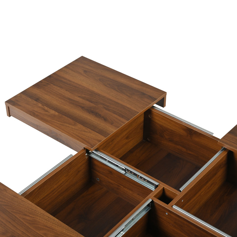 Square Marble Veneer Coffee Table Sliding Top with Storage in Walnut 39.4''