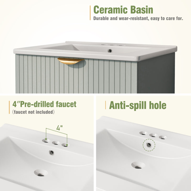 24" Modern Wall-Mounted Bathroom vanity with 2 Drawers, Green - Ideal for Small Bathrooms