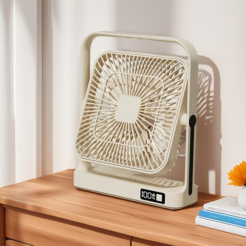 [5-speed Portable Fan] Ultra-long Battery Life 12 Hours, 5-speed Adjustable Portable USB Desktop Fan 8.8*7.3 Inches | Large Battery 3600mAh, LED Display, Suspended And Handheld, Rotatable Angle | Suitable For Offices, Dormitories And Travel