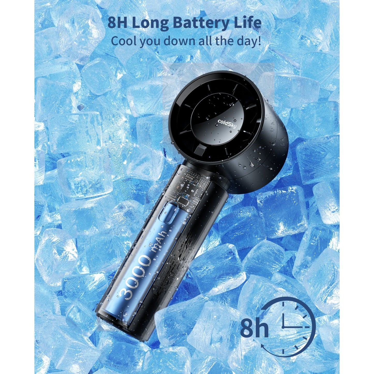 coldSky Portable Mini Fan with Digital Display - 3000mAh Lithium Battery, Ultra-Quiet & Powerful Cooling, 8-Hour Runtime, USB rechargeable, Detachable Lanyard - Ideal for Home, Office, Outdoor & Gifts