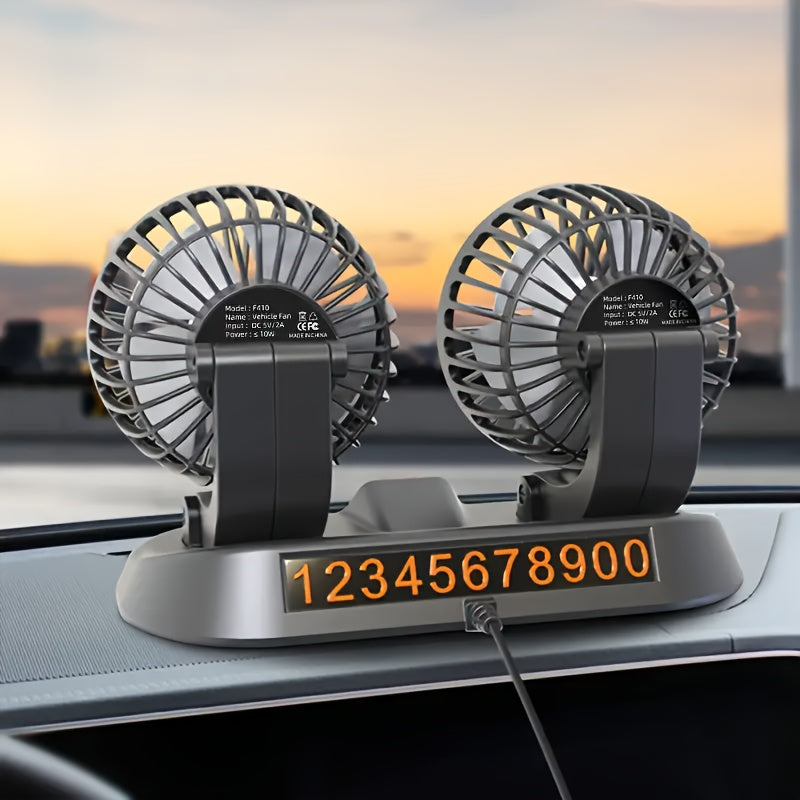 USB-5V Car Fan with Three Heads, Multi-Angle Adjustable, Unobstructed View, Suitable for Various Occasions, Compact and Lightweight, Space-Saving, Double-Sided Adhesive Installation, Easy to Install, Popular Car Fan, Usable in All Seasons