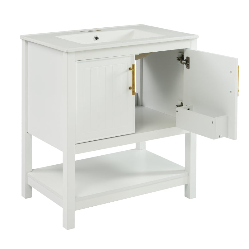 30" White Bathroom Vanity with Ceramic Sink and Versatile Storage - Ideal for Small Bathrooms