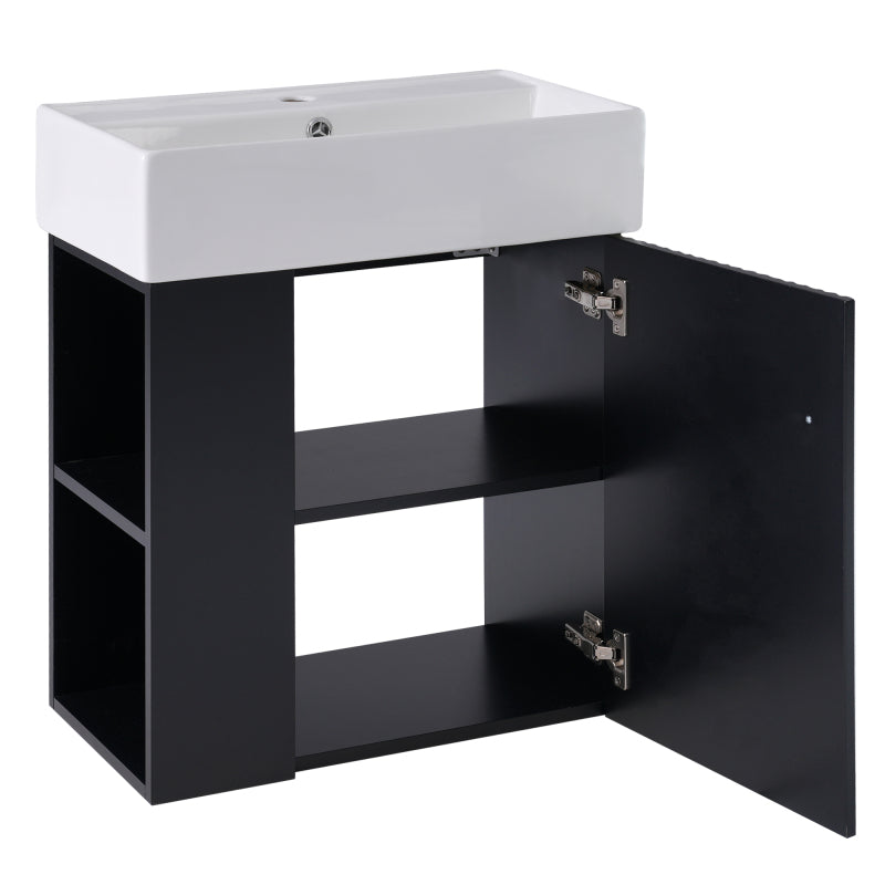 [Video]21.6inch Modern Floating Bathroom Vanity with Ceramic Basin - Perfect for Small Bathrooms, Left side storage
